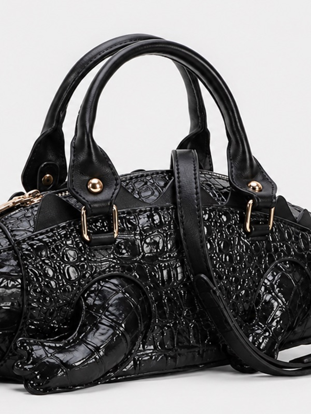 Florida Gator Black Embossed Faux Leather Dual Handle Crossbody Satchel - Picture 3 of 5